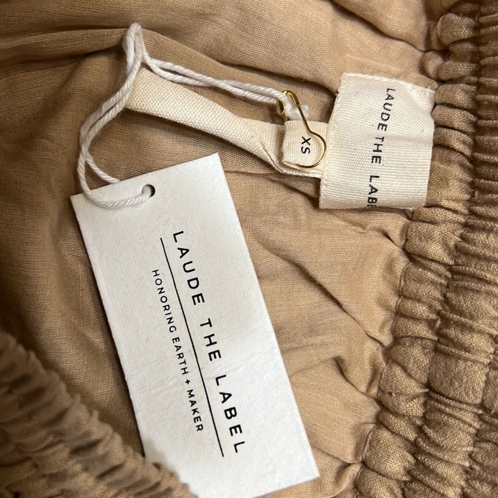 Laude The Label Tan Cropped Harem Drawstring Pants Organic Cotton Sz XS NWT - Picture 5 of 10